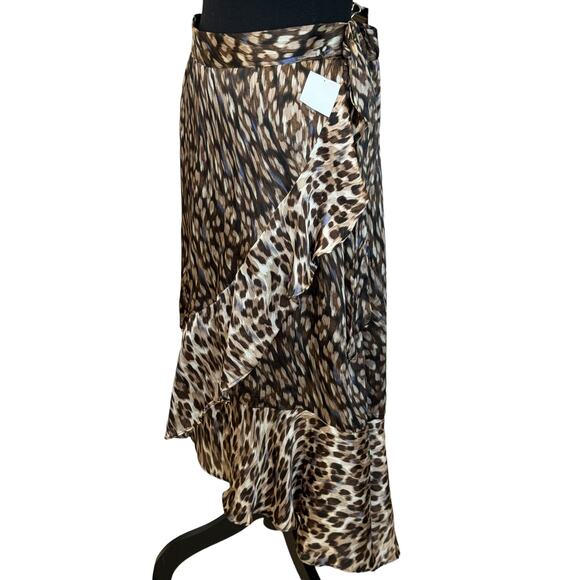 New ~ VINCE CAMUTO ~Leopard Print Side Tie Ruffle Hem A-Line Midi Skirt Size 1X - Picture 5 of 8